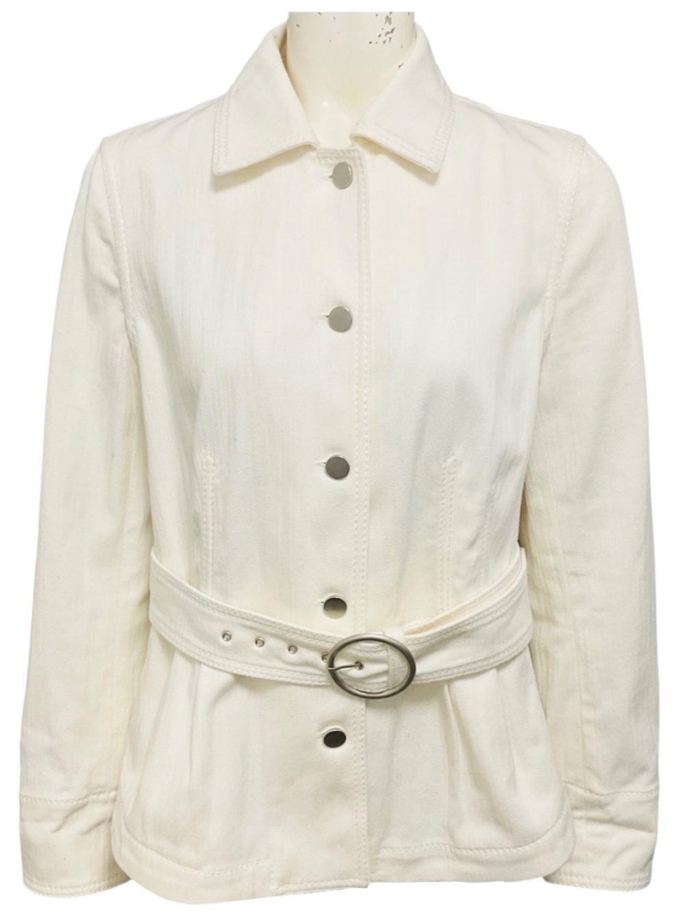 AKRIS PUNTO WHITE COTTON DENIM JACKET WITH BELT